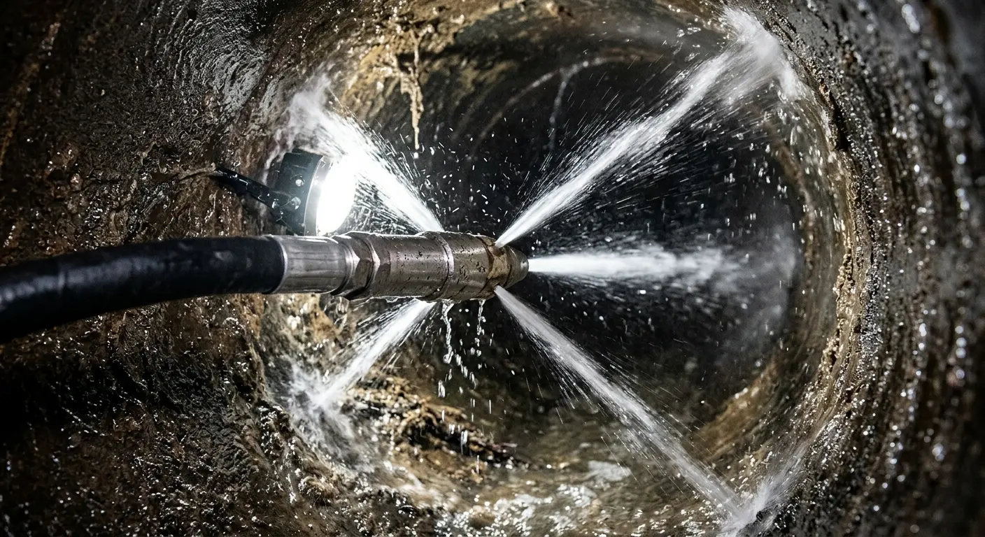 High-pressure hydro jetting nozzle cleaning sewer pipe for Sewer Line Relining in Everett
